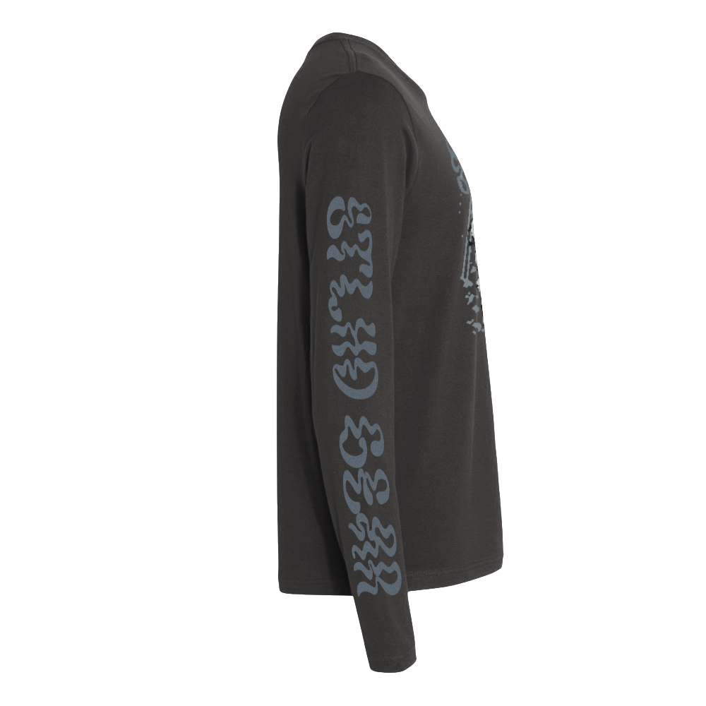 Black long-sleeve shirt with STLHD GEAR graphic design down the sleeve on a white background