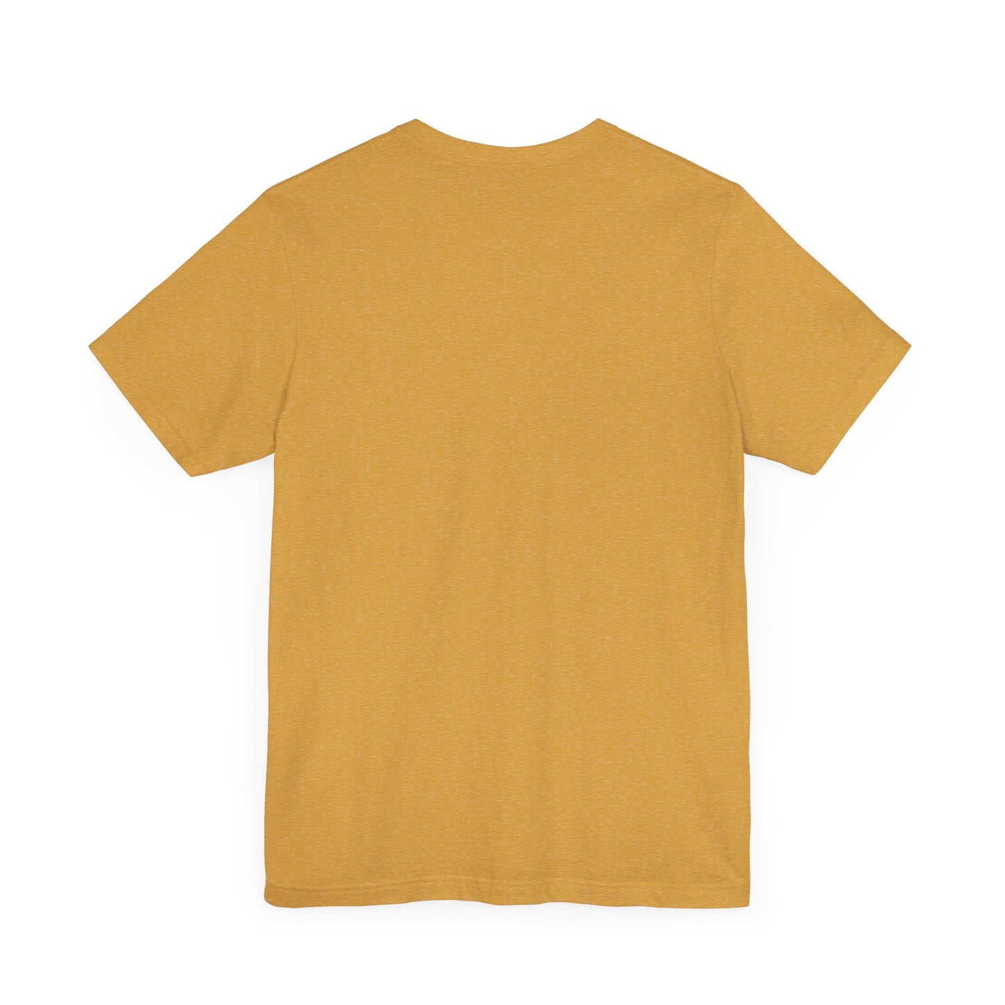 The Printify Bird Watching Is Hardcore t-shirt, a mustard yellow short-sleeve top for punk birders and field freaks, is shown from the back and laid flat on a white background.