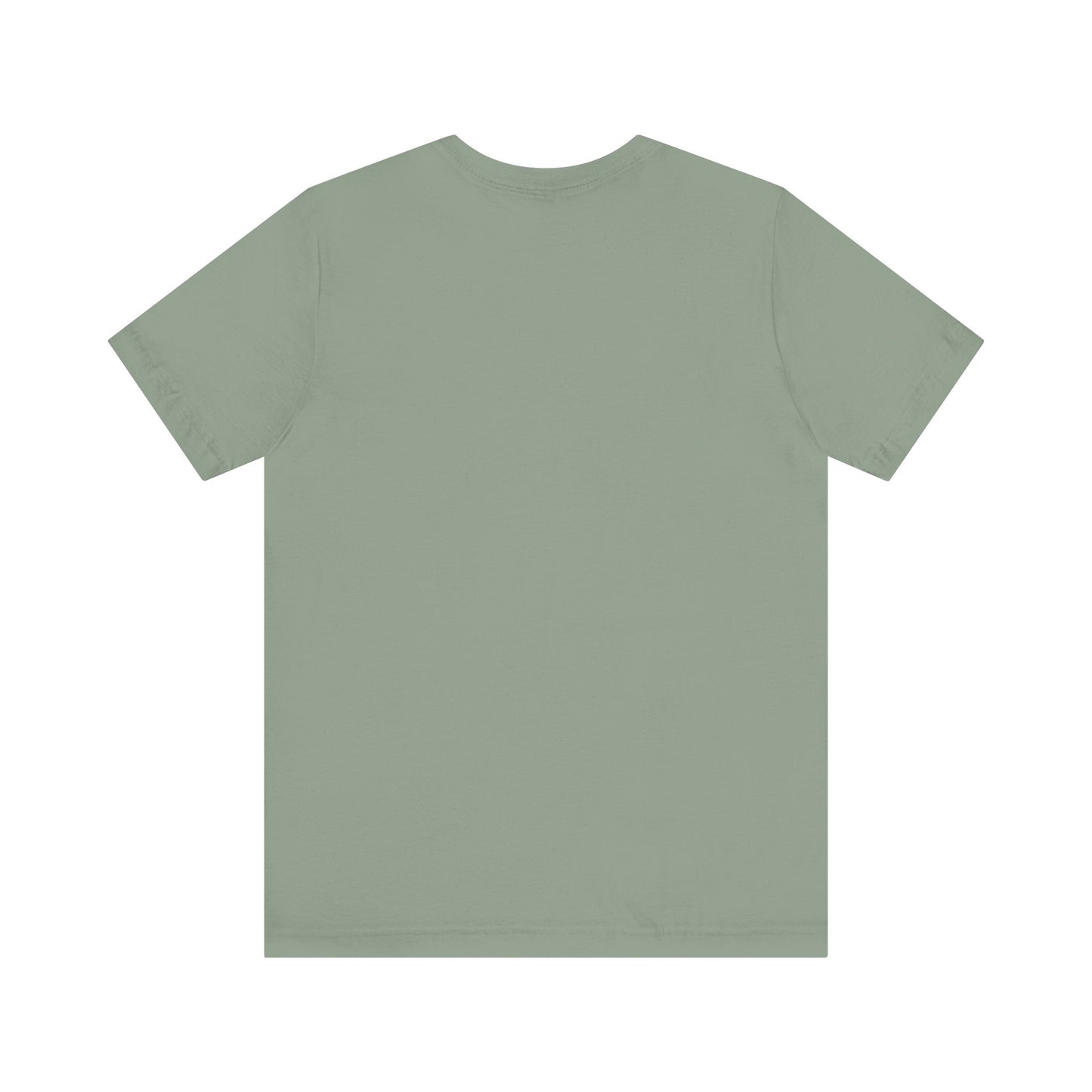 A sage green, short-sleeved Bird Watching Is Hardcore T-Shirt by Printify is shown from the back on a white background. With its crew neck and simple style, its perfect for punk birder misfits and field freaks alike.