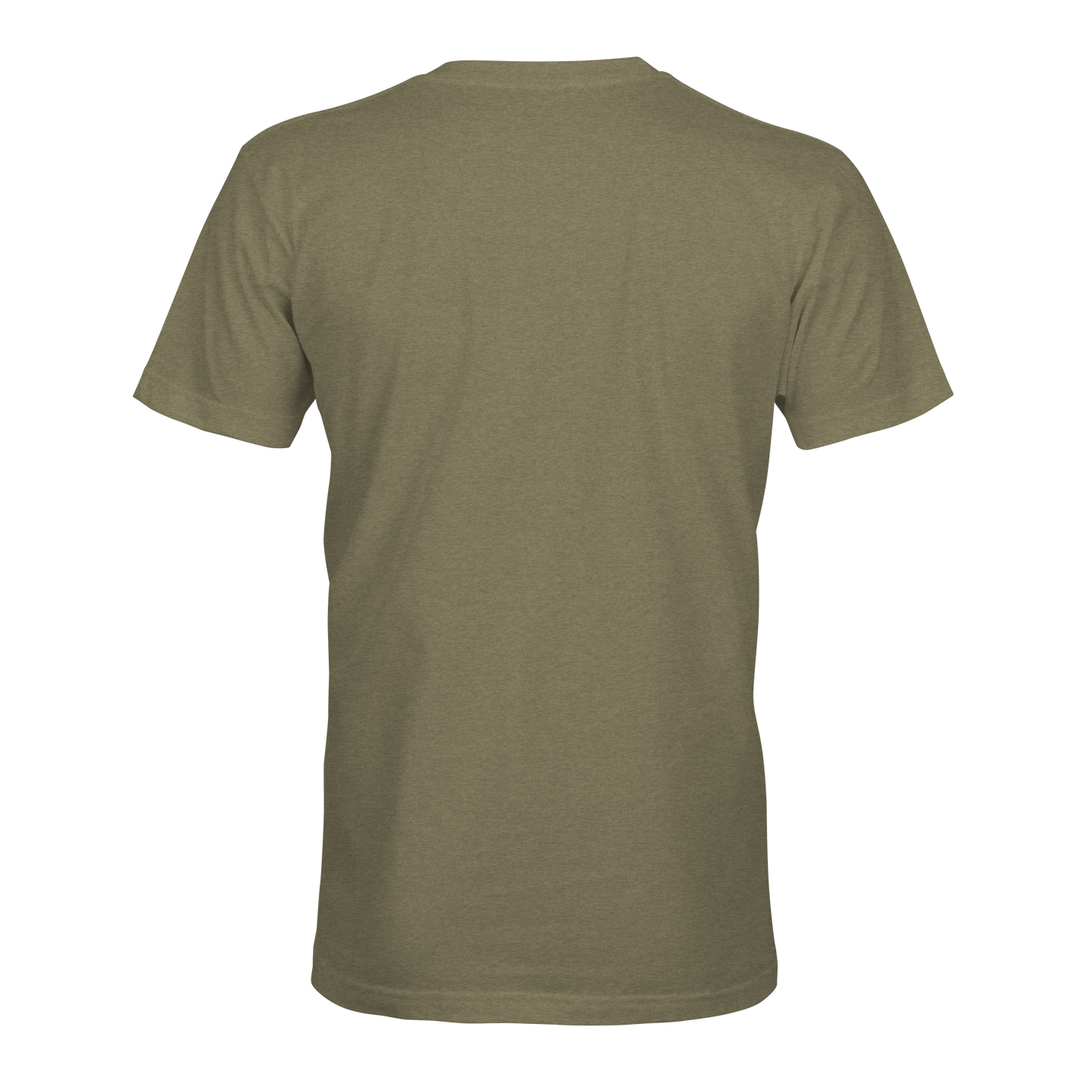 An olive green STLHD Mountain View T-Shirt by STLHD GEAR is shown from the back on a white background. This breathable, short-sleeved tee has no visible designs or logos, making it a versatile choice for outdoor wear.