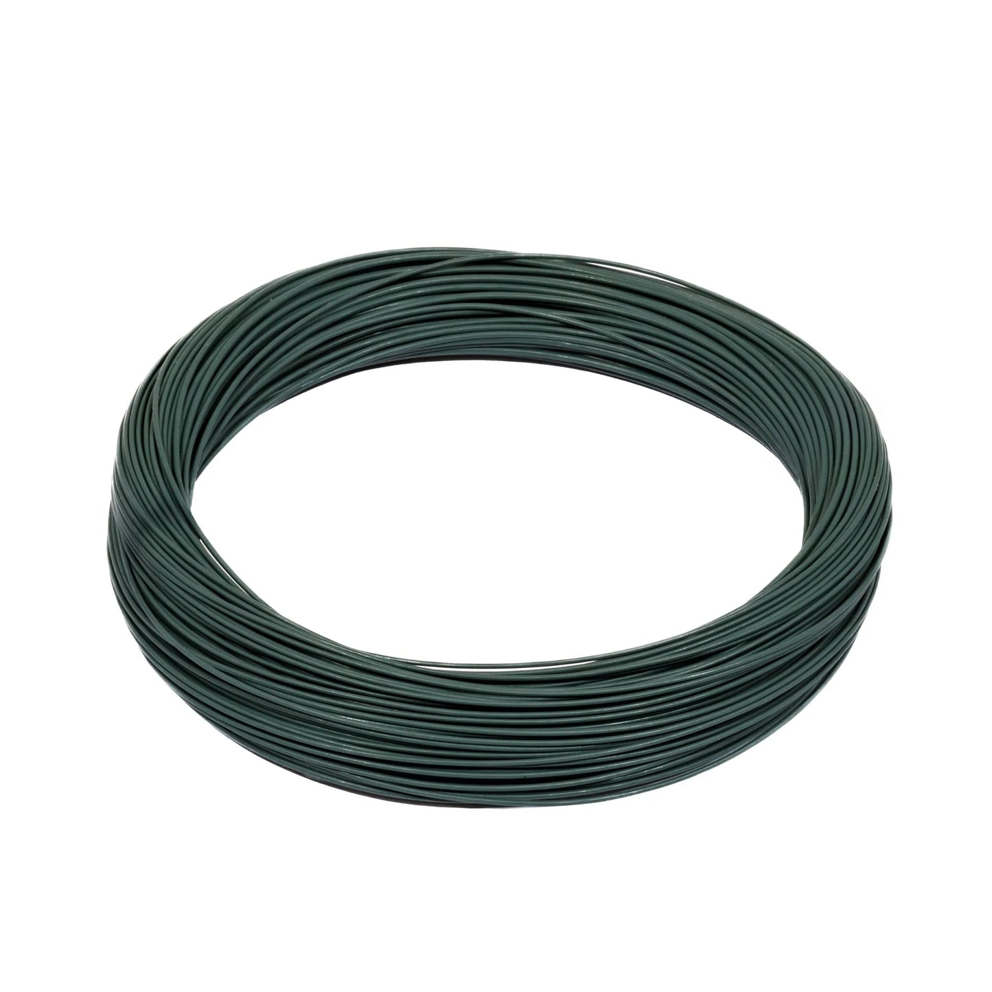 A coiled bundle of Jackson Hole Fly Company Silvertip Full Sink Fly Line in dark green is arranged in a circular shape on a white background.