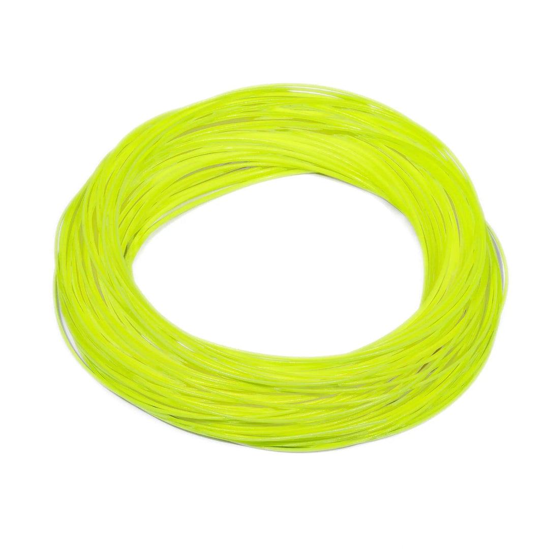 The Battenkill River Rod Combo Kit – 70 3WT by Jackson Hole Fly Company features bright yellow-green fly line coiled neatly in a circle, ideal for trout fishing, shown on a white background.