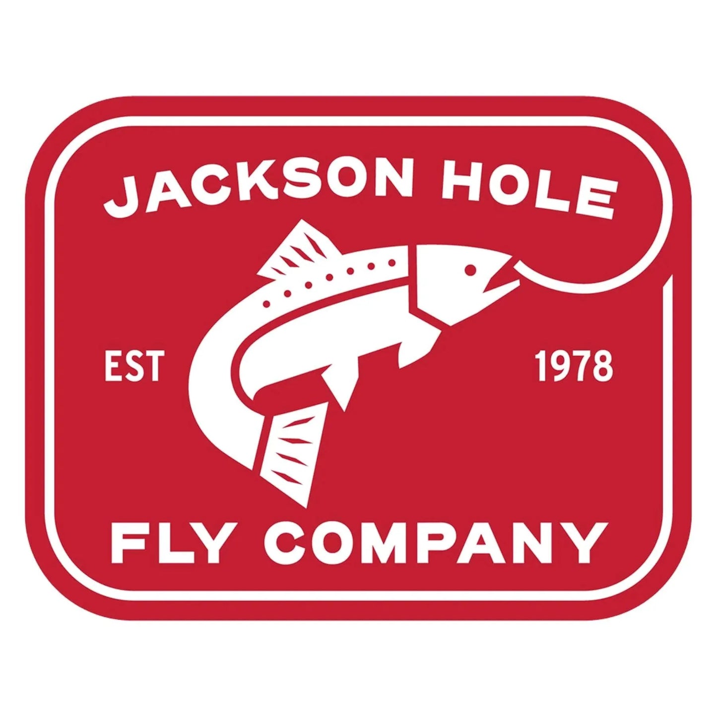 The Battenkill River Rod Combo Kit – 70 3WT by Jackson Hole Fly Company features a red and white logo with a stylized fish and hook, ideal for trout anglers seeking quality fly fishing gear.