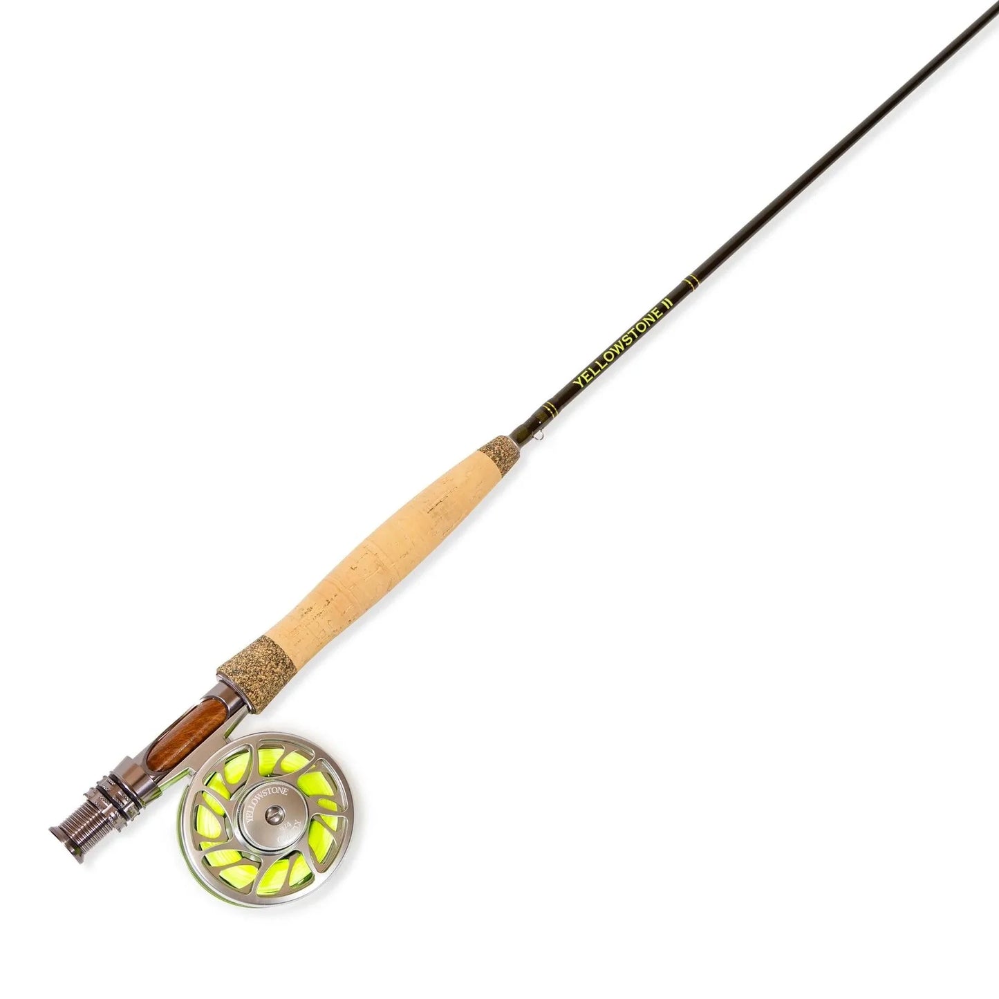 The Jackson Hole Fly Company Battenkill River Rod Combo Kit – 70 3WT features a cork handle, metal reel seat, and lightweight fly reel with bright yellow line—ideal for trout fishing—displayed against a white background.