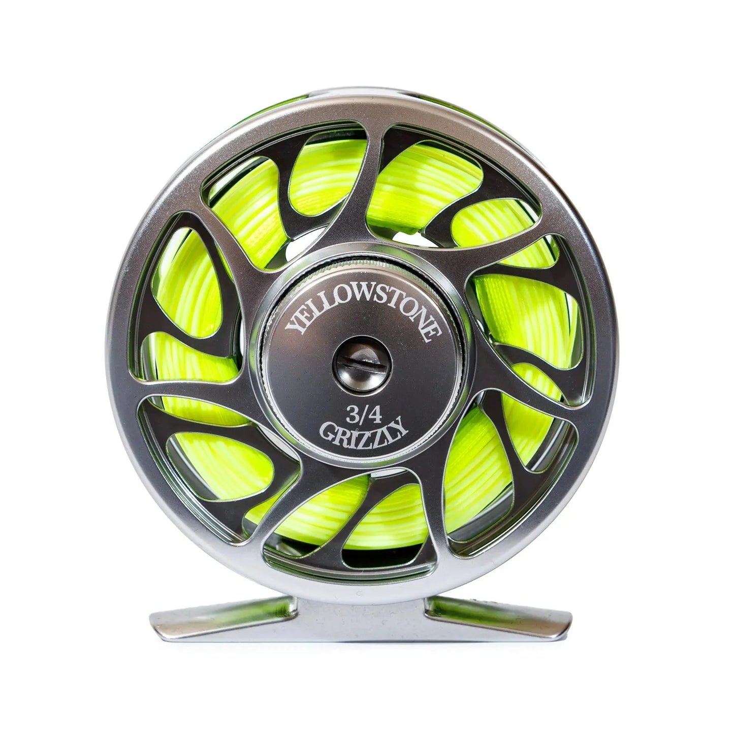 The Jackson Hole Fly Company Battenkill River Rod Combo Kit – 70 3WT features a silver fly reel with vivid yellow-green line, shown upright on white—a great lightweight choice for trout fishing.