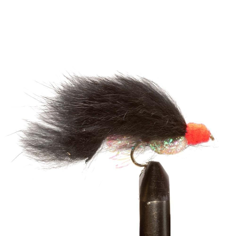 The Jackson Hole Fly Company JHFLYCO Steelhead Fly Box includes 24 premium spey flies, each with a fluffy black tail, iridescent body, and bright red head—perfect for your steelhead fly collection.