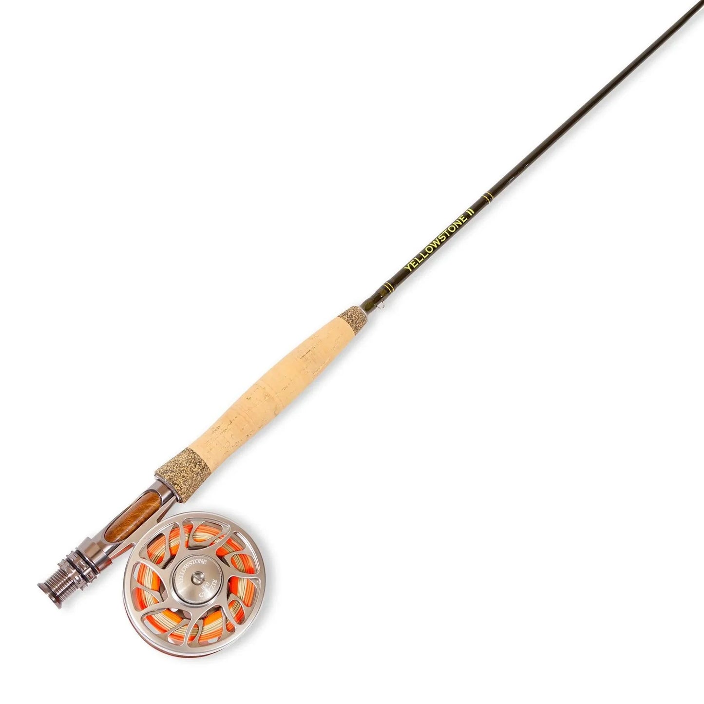 The JHFLYCO Euro Nymph Rod Combo Kit by Jackson Hole Fly Company, built for precision and feel, features a cork handle and metal reel with orange fishing line, displayed diagonally on a white background.