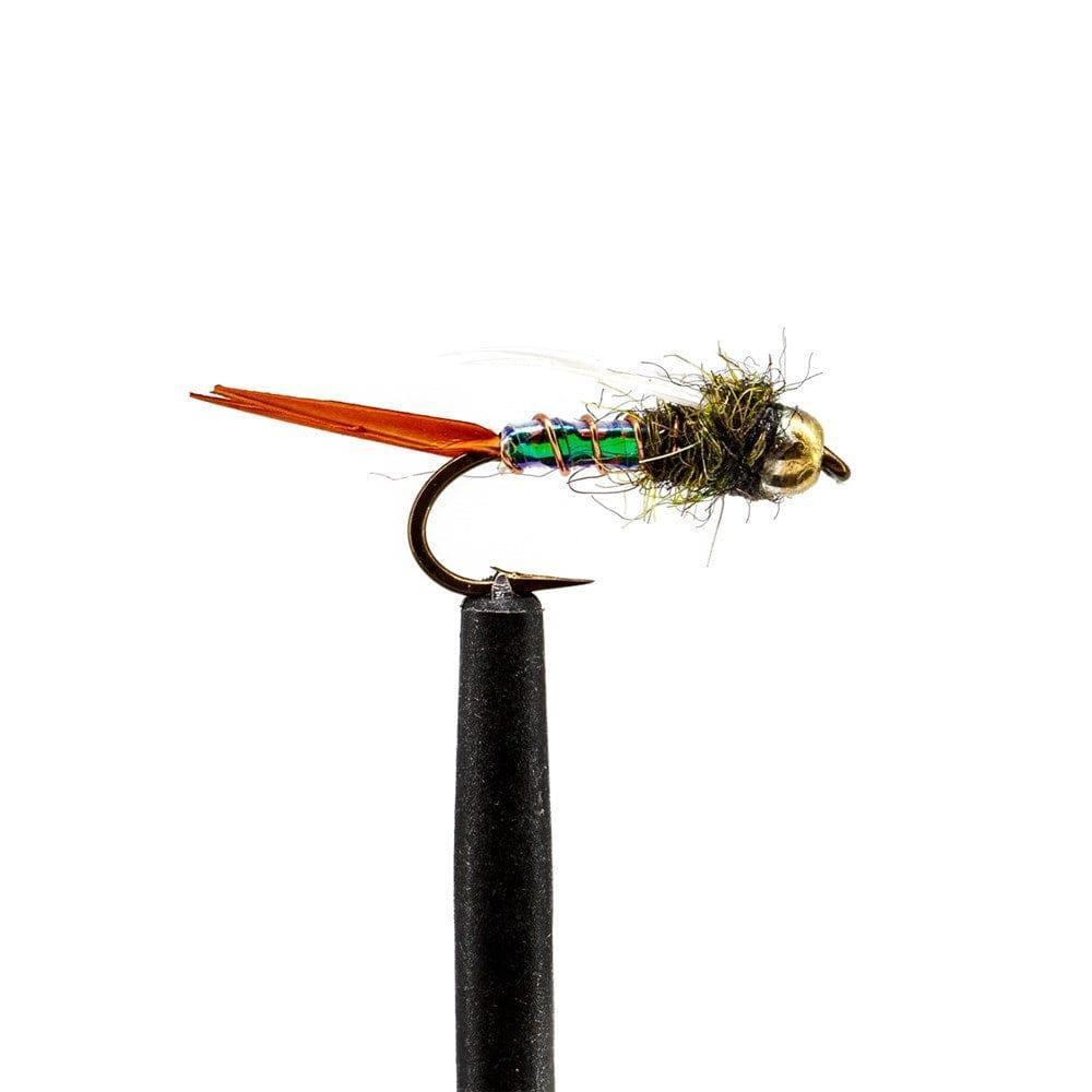 The Jackson Hole Fly Company JHFLYCO Loaded Foam Fly Box – Hopper Dropper Assortment includes vibrant flies and 50m 4X Fluoroflex Tippet—ideal for adding to your trout fishing kit or hopper dropper fly box.