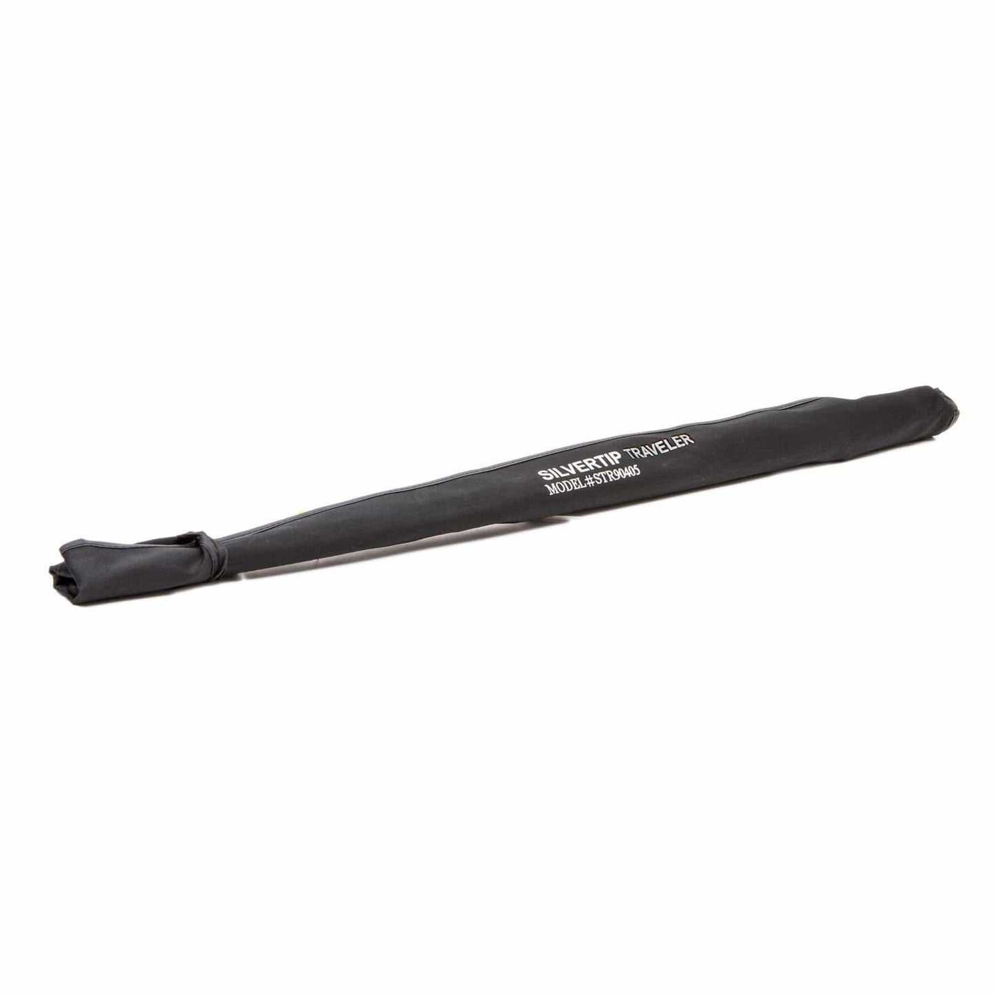 A black cylindrical carrying case with Silvertip Traveler Model: SSTPB46 in white, ideal for the Jackson Hole Fly Company Kenai River Rod Combo Kit – 90 8WT, rests on a white background.