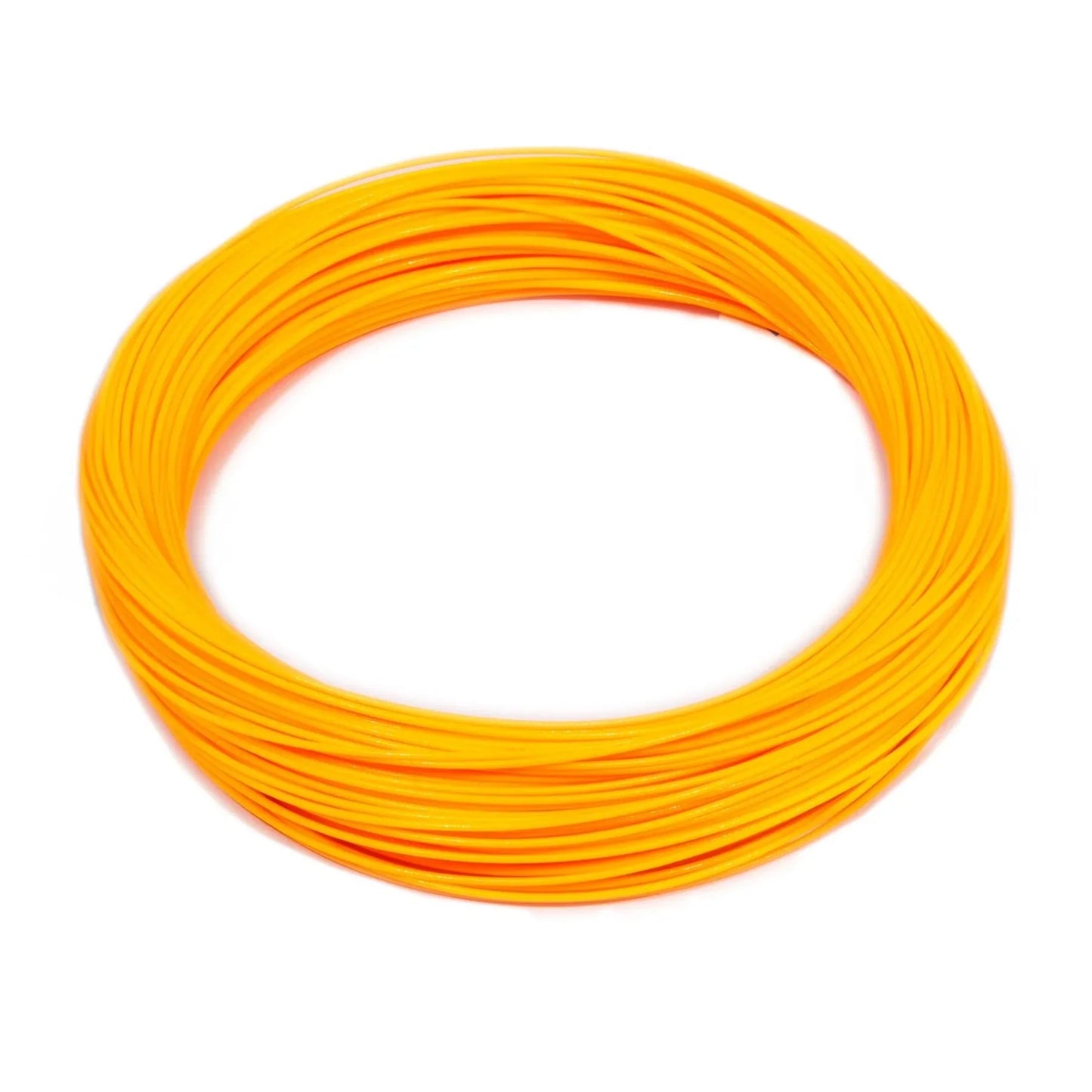 The Silvertip Weight Forward Fly Line by Jackson Hole Fly Company is a bright orange plastic filament coiled in a circular shape, shown against a white background.