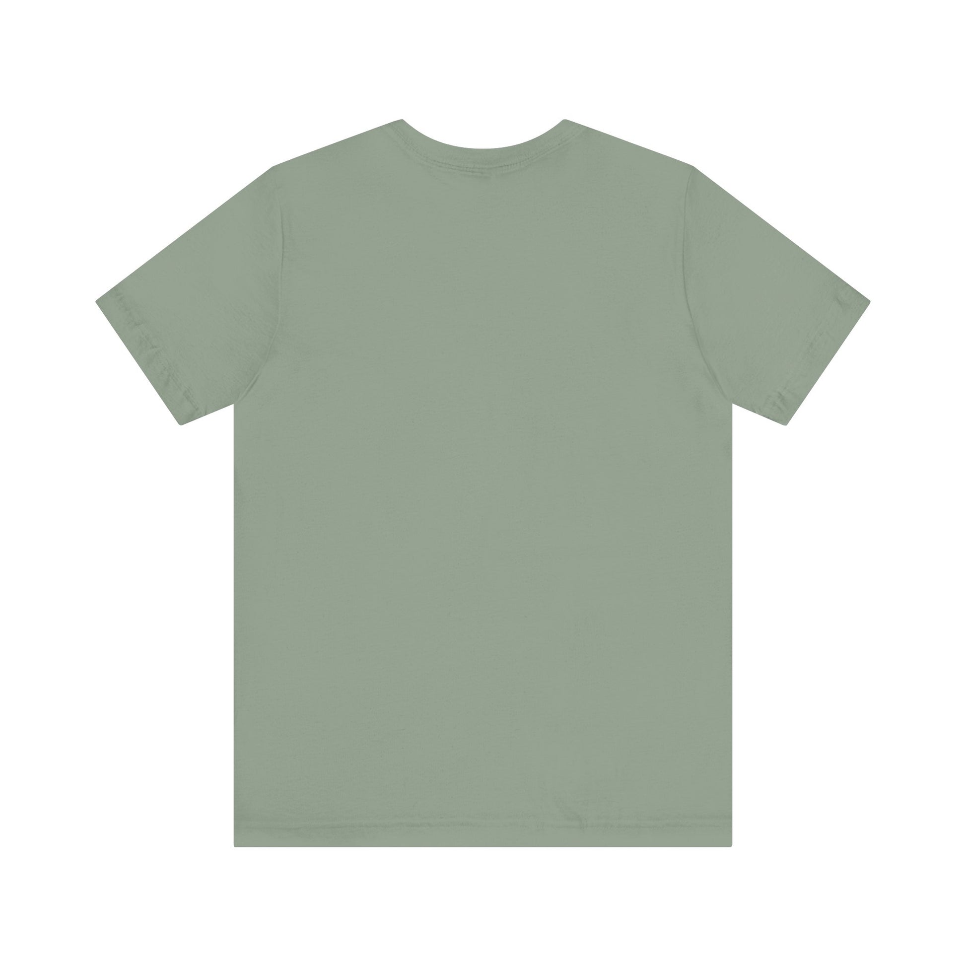 A sage green, short-sleeved Bird Watching Is Hardcore T-Shirt by Printify is shown from the back on a white background. With its crew neck and simple style, its perfect for punk birder misfits and field freaks alike.