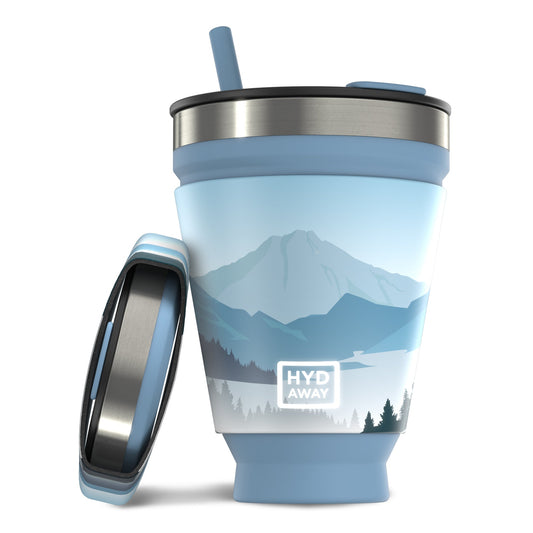 16 oz Cascadia Hydaway tumbler with mountain design. 