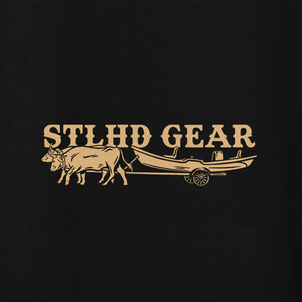 Logo with a bull pulling a cart and 'STLHD GEAR' text on a black background