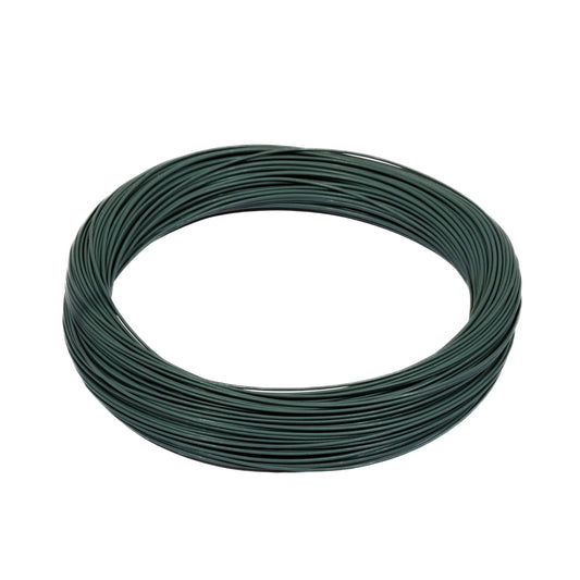 A coiled bundle of Jackson Hole Fly Company Silvertip Full Sink Fly Line in dark green is arranged in a circular shape on a white background.