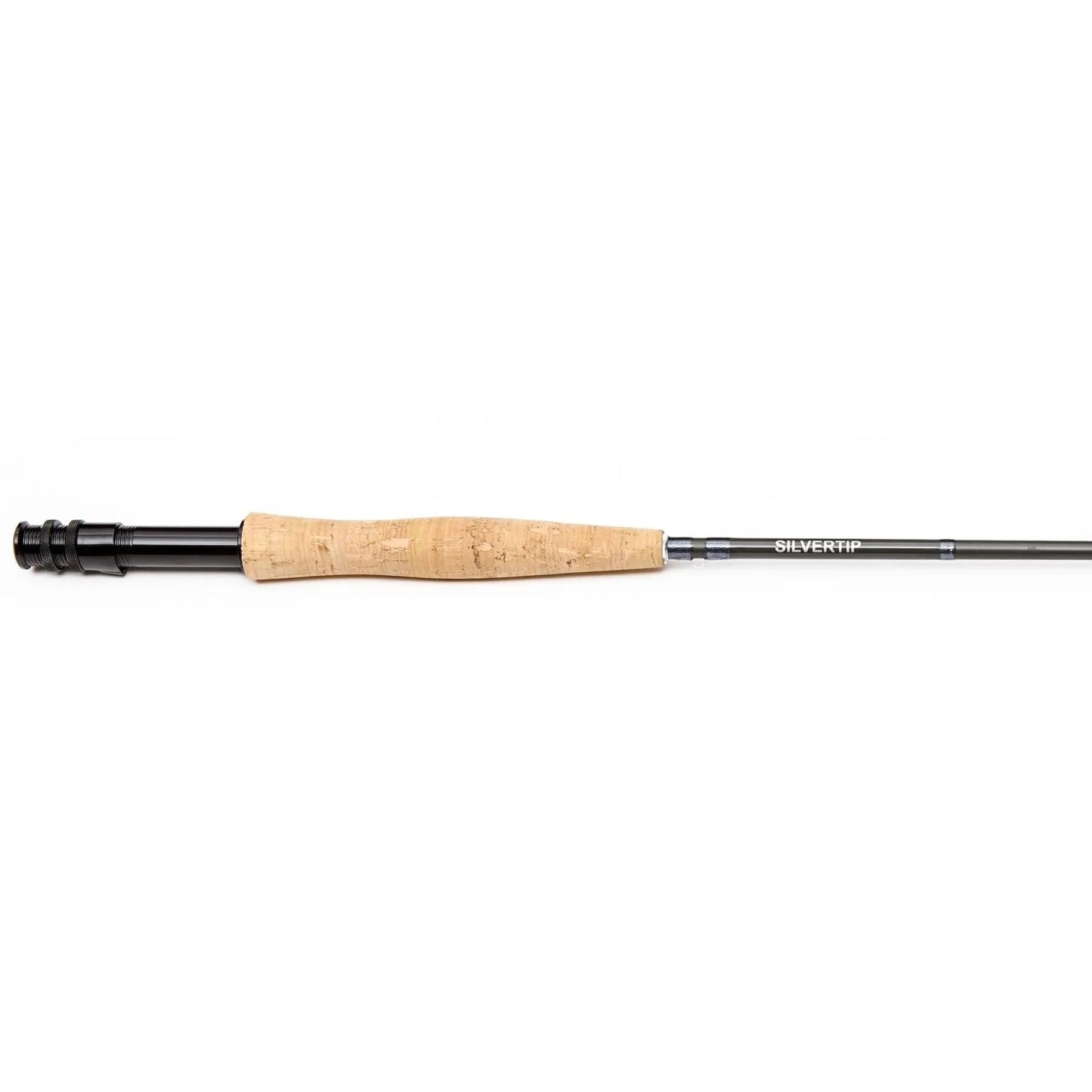A close-up of the Jackson Hole Fly Company Bass Smasher Rod Combo Kit – 86 6WT shows a light cork handle and dark metal reel seat, ideal for anglers wanting a quality bass fishing setup.