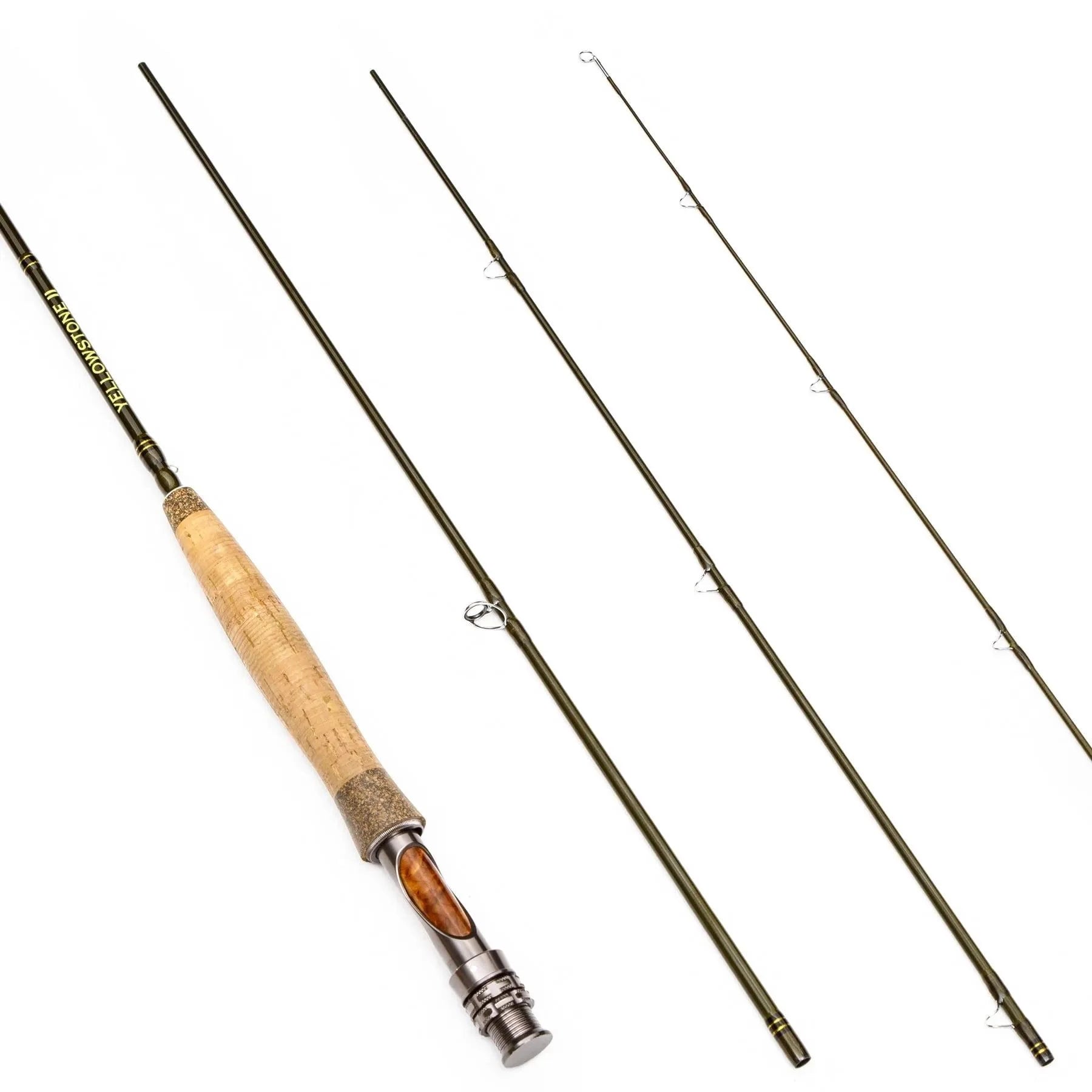 The Jackson Hole Fly Company Battenkill River Rod Combo Kit – 70 3WT is shown disassembled, with a cork handle, metal and wood accents, and three rod segments with line guides—ideal for trout fishing enthusiasts.