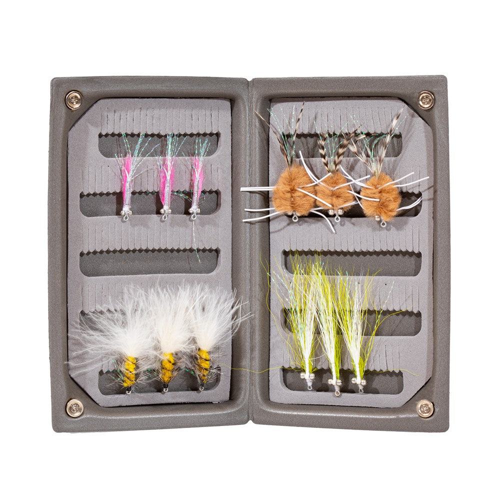 The Jackson Hole Fly Company JHFLYCO Bonefish Fly Box comes preloaded with precision-tied, colorful saltwater flies, neatly organized in foam slots—built tough for saltwater fly fishing.