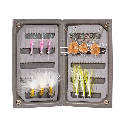 The Jackson Hole Fly Company JHFLYCO Bonefish Fly Box comes preloaded with precision-tied, colorful saltwater flies, neatly organized in foam slots—built tough for saltwater fly fishing.