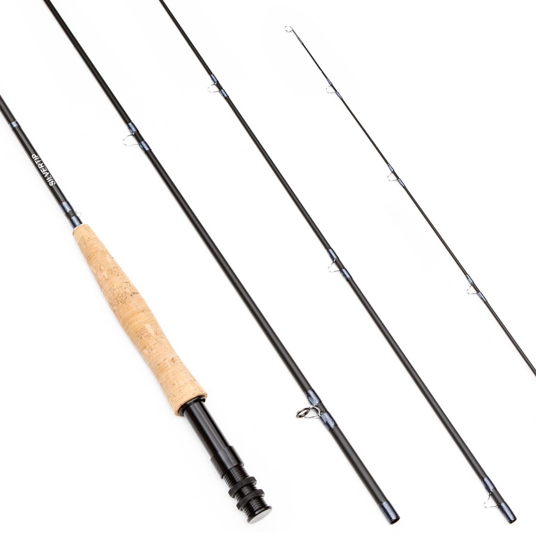 A Jackson Hole Fly Company Silvertip 90 5WT Fly Rod—versatile 4-piece freshwater setup—is disassembled and displayed on a white background.