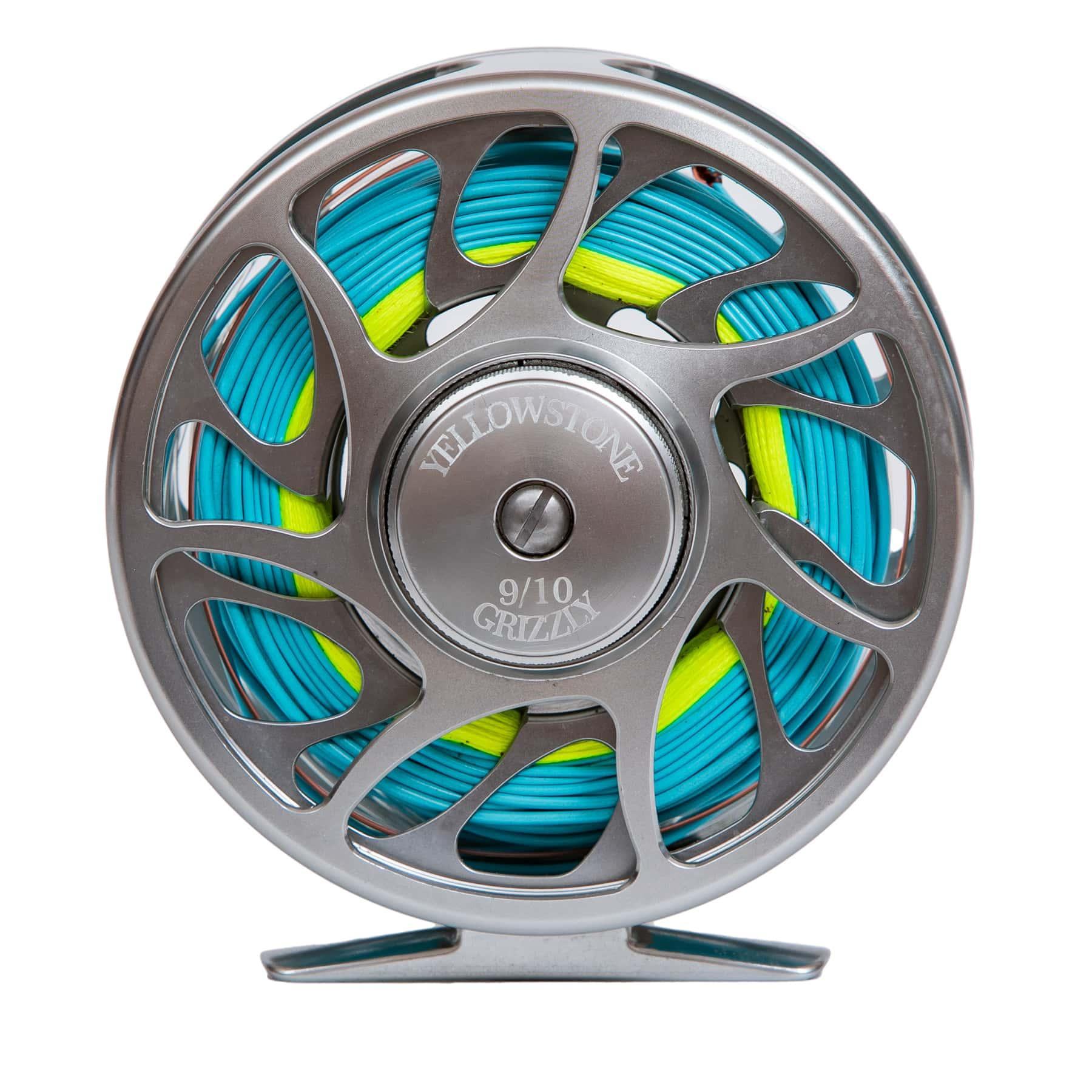 The Tarpon Alley Rod Combo Kit – 90 10WT by Jackson Hole Fly Company features a silver fly reel with blue and yellow line, ideal for tarpon fly fishing and pairing seamlessly with any saltwater rod combo.