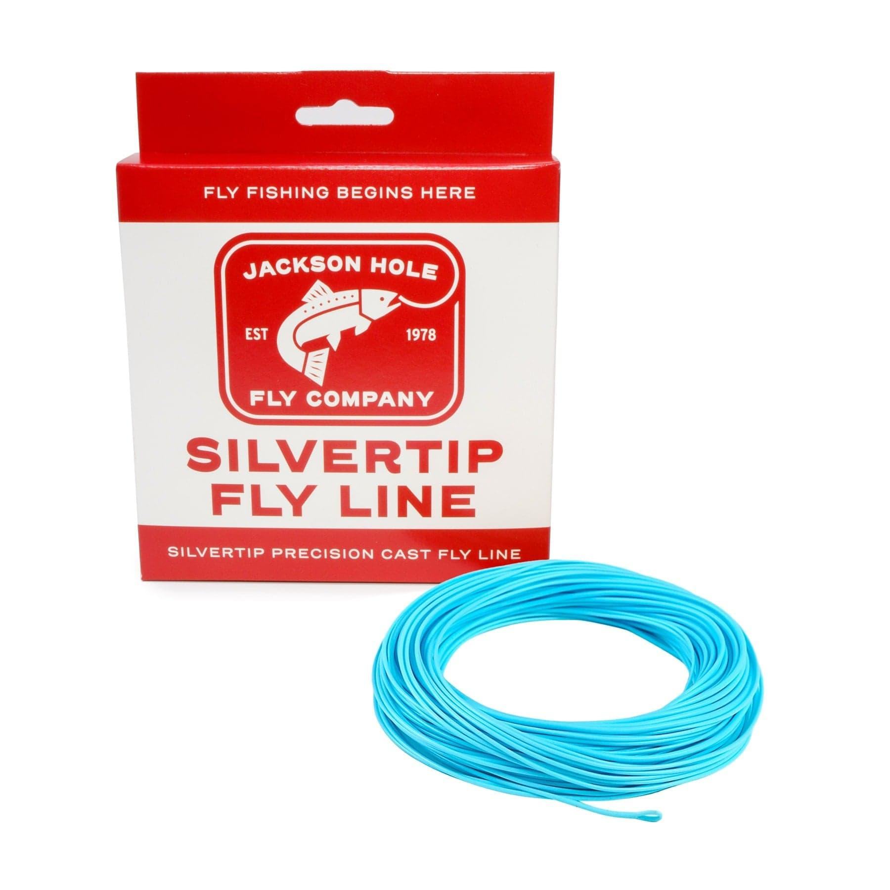 A Jackson Hole Fly Company Tarpon Alley Rod Combo Kit – 90 10WT sits beside a bright blue fly line. The box, labeled with a jumping fish and Fly fishing begins here, is ideal for inshore saltwater fishing.